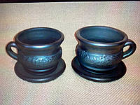 Чашка с блюдцем "Черная керамика" ручная работа 150 грамм