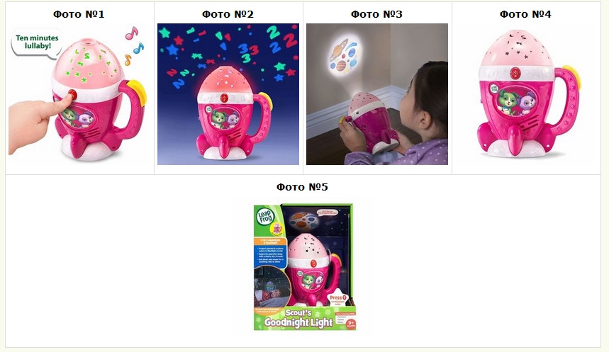 Нічник-проектор для дівчинки рожевий LeapFrog Scouts Goodnight Light, фото 1