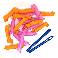 Бигуди Magic Curler "Спираль" длина 30 см, набор 18 шт., стандартный локон, оранжево-розовые