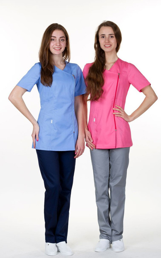 Медичний костюм жіночий "Дана" котон рожево-сірий
