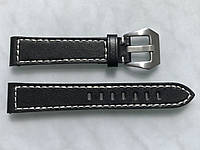 Шкіряні ремінці для годинника розмір 18 мм чорні з білою строчкою, гладкі, прошиті