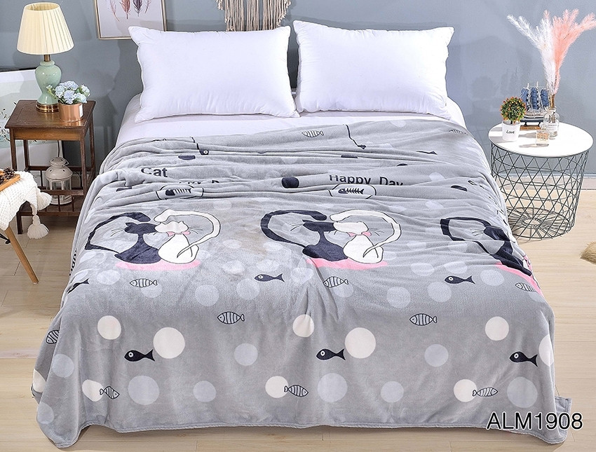 Плед покривало 160х220 велсофт Коти та рибки на ліжко, диван