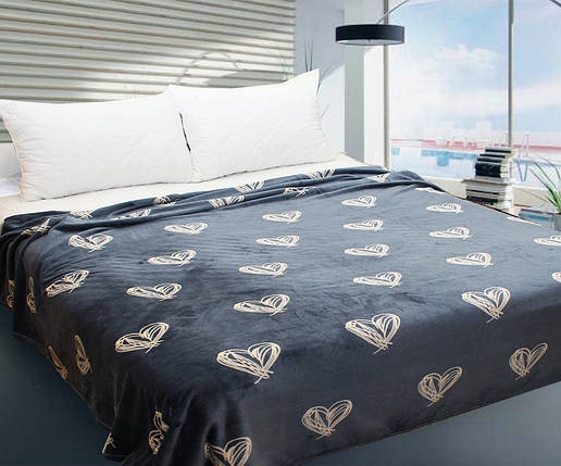 Плед покривало 200х220 велсофт Сердечка на ліжко, диван, фото 1