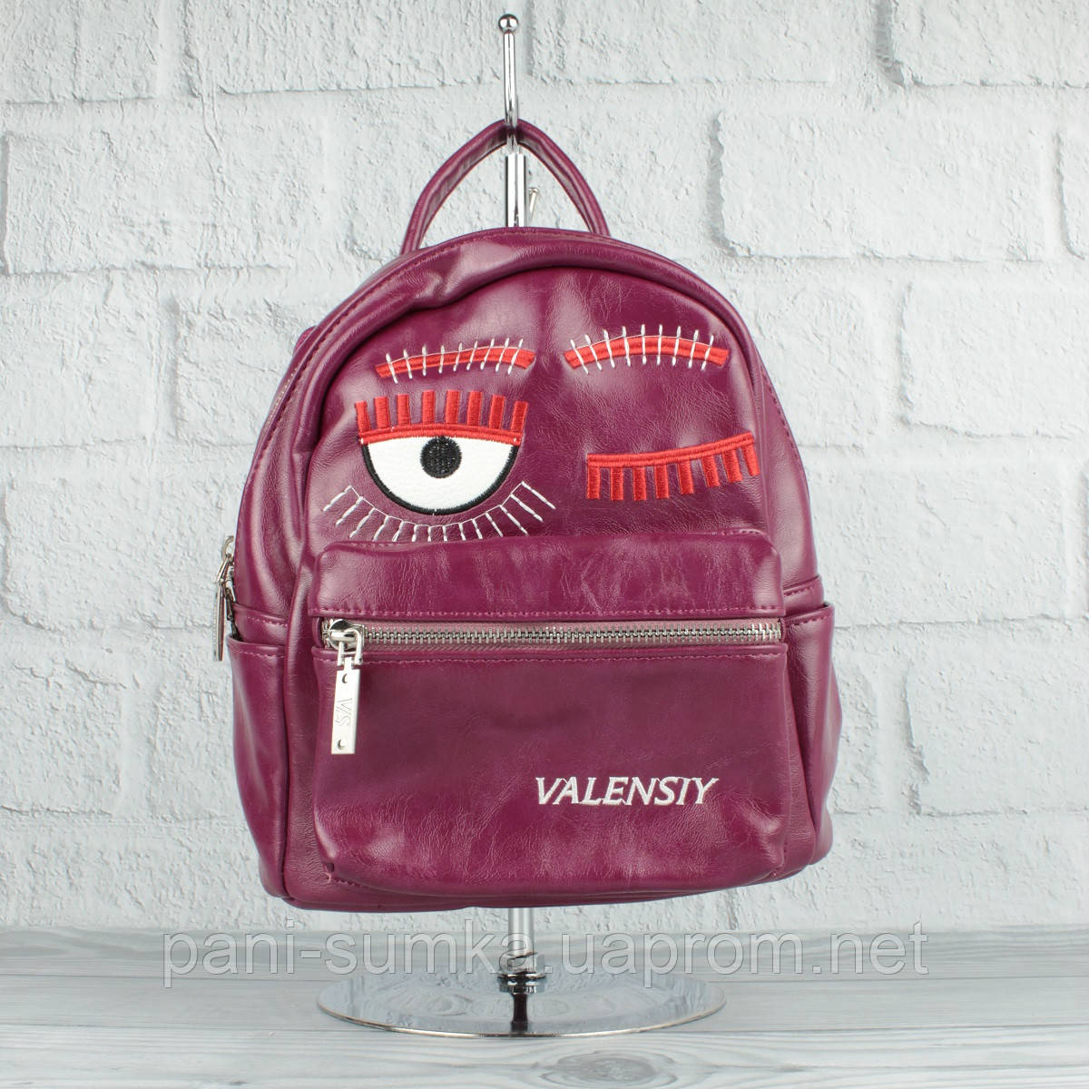 Маленький молодежный рюкзак Valensiy 656-88 марсала с принтом глазки