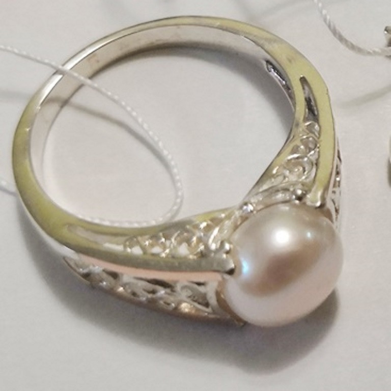 Срібне кільце з золотом і перлами Перла - фото 4 - id-p1166672210