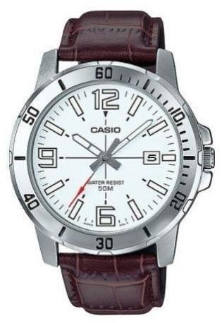 Чоловічі наручні годинники з кварцовим механізмом Casio оригінал Японія MTP-VD01L-7BVUDF з шкіряним ремінцем