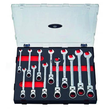 Набір рожково-накидних трещоточных ключів шарнірних 12 пред. (8-19 мм)orce K51210