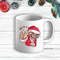 Белая кружка (чашка) с новогодним принтом Дед Мороз "Ha HA HA"