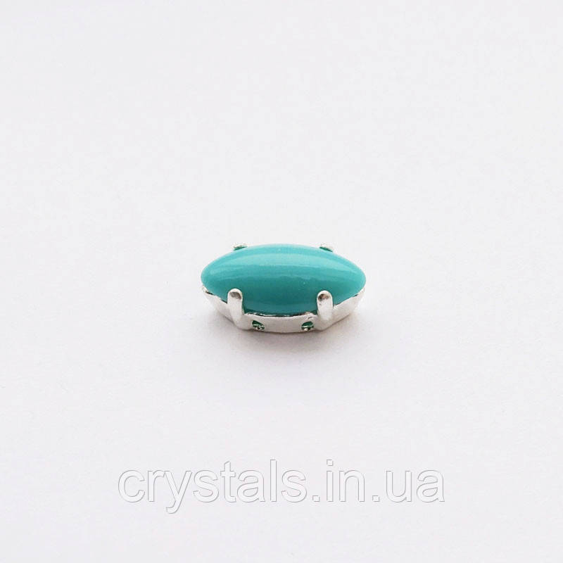 Кабошони в ланцюгах Preciosa (Чехія) 15х7 мм Turquoise/срібло