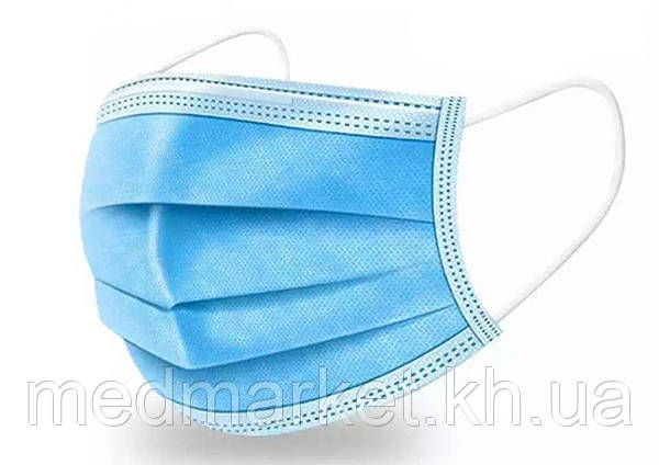Маска медична одноразова 3-шарова із шаром мельтблаун, фото 1