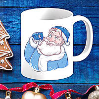 Белая кружка (чашка) с новогодним принтом Дедушка Мороз задумался