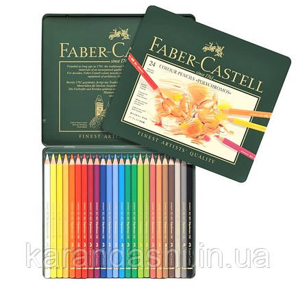 Набір кольорових олівців Faber-Castell Polychromos 24 кольорів в металі FCPRO110024, фото 2