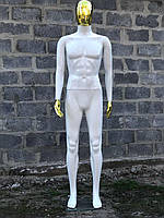 Мужской белый манекен Аватар с золотой головой и руками в полный рост на подставке