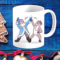 Белая кружка (чашка) с новогодним принтом Дед Мороз и Олень 2
