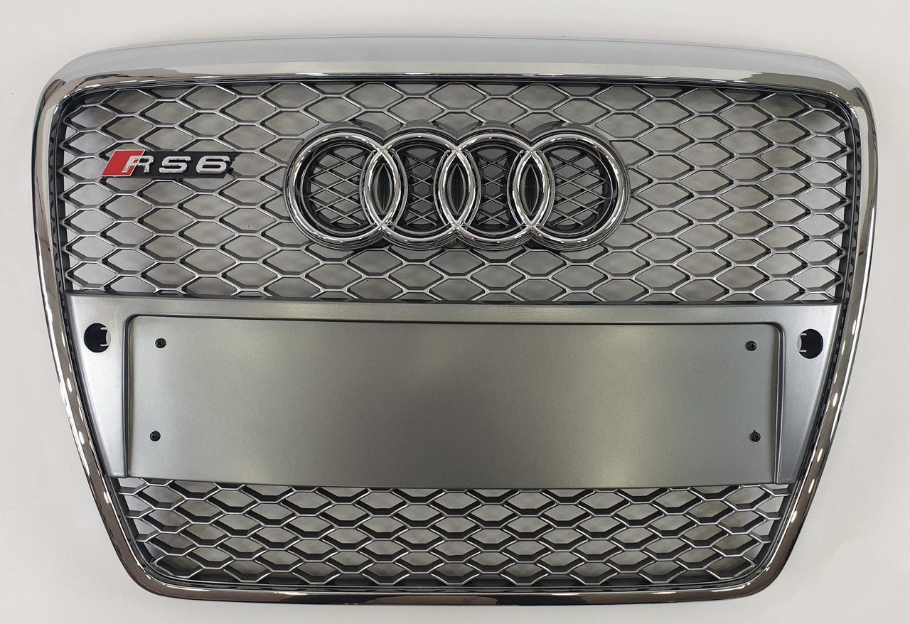 Решітка радіатора Audi A6 C6 (05-11) стиль RS6 (срібло)
