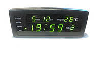 Электронные настольные часы будильник Caixing CX 868 черные с зеленой LED подсветкой