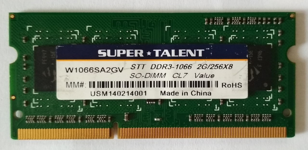 Для ноутбука 2 GB DDR3 1066MHz Super Talent PC3 8500S 1Rx8 RAM Оперативна пам'ять, фото 1