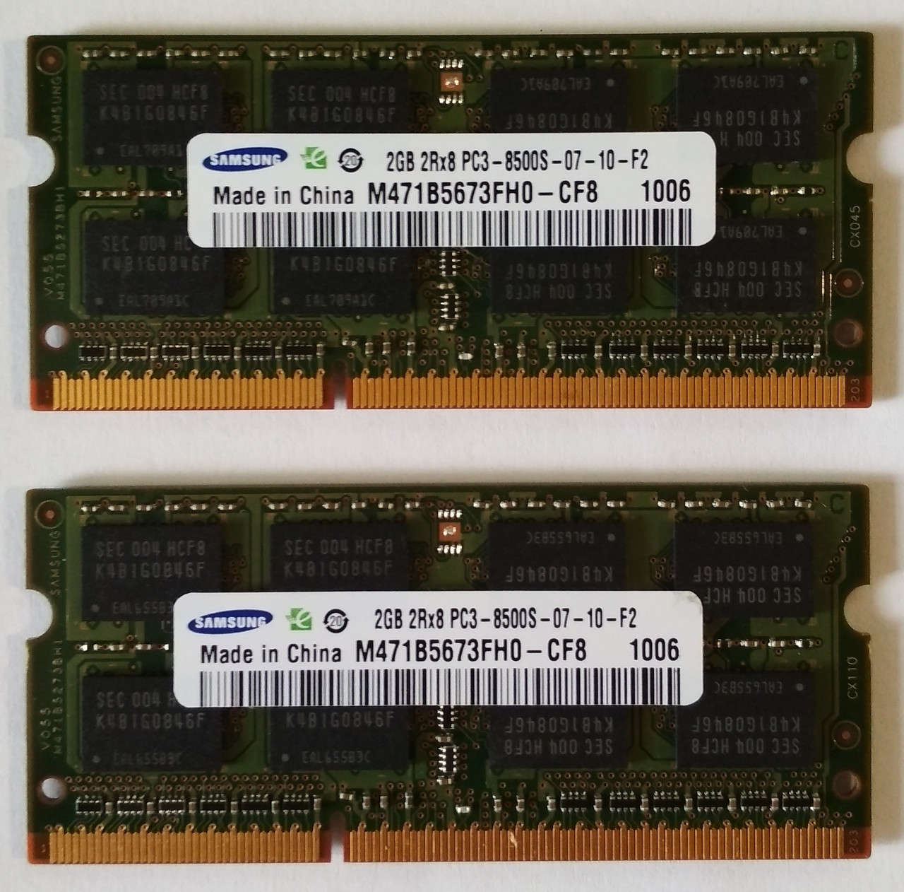 Для ноутбука 4GB 2x2GB DDR3 1066MHz Samsung PC3 8500S 2Rx8 RAM Оперативна пам'ять