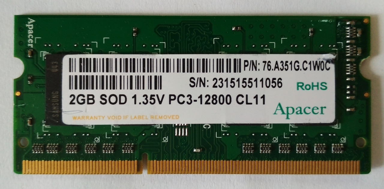 Для ноутбука 2 GB DDR3L 1600MHz Apacer PC3L 12800S 1Rx8 RAM Оперативна пам'ять