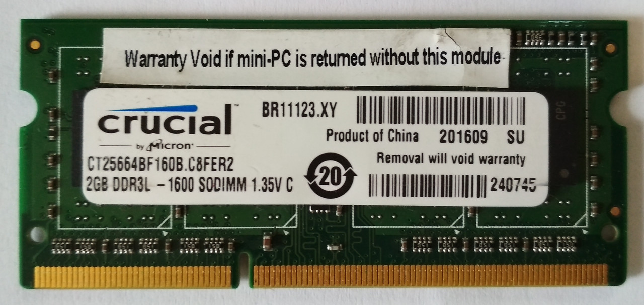 Для ноутбука 2 GB DDR3L 1600MHz Crucial PC3L 12800S 1Rx8 RAM Оперативна пам'ять