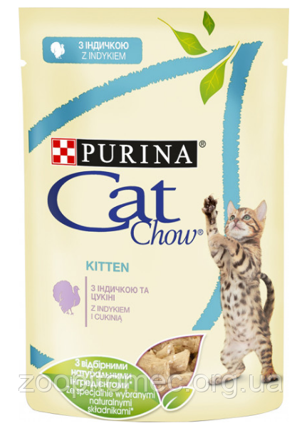 Вологий корм Cat Chow (Кет Чау) желе для кошенят і вагітних кішок індичка, 85 г