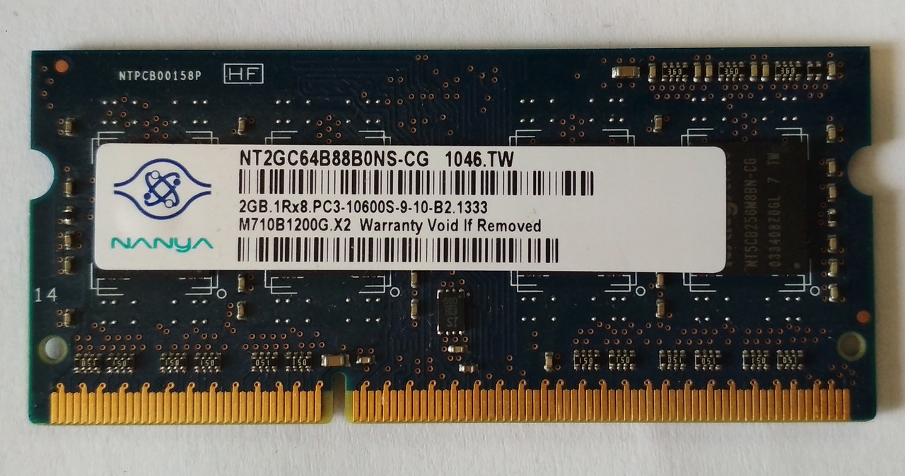 Для ноутбука 2 GB DDR3 1333MHz Nanya PC3 10600S 1Rx8 RAM Оперативна пам'ять