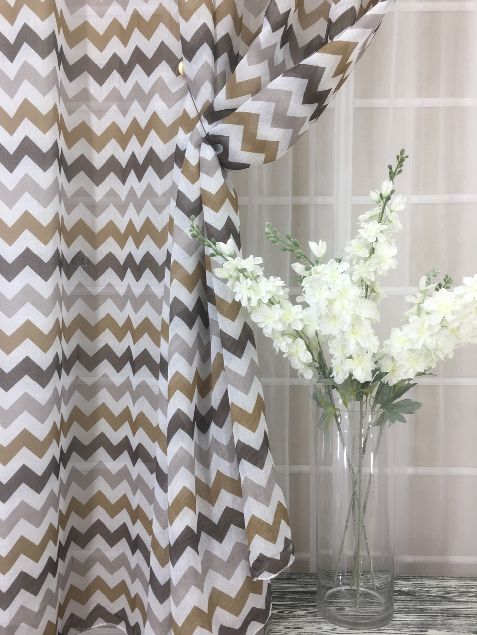 Тюль льон-батист "Зигзаг" Коричневий