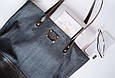 Сумка жіноча комбінована чорна шкіра і синій денім «Shopper bag», фото 3