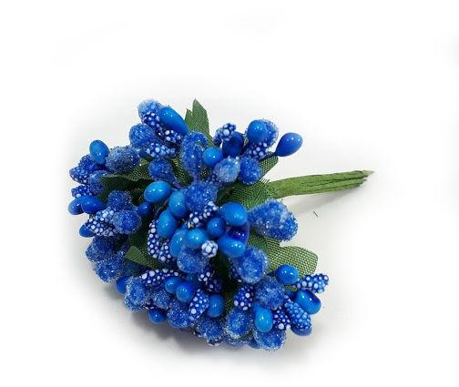 "Тычинки в сахаре" синие, искусственных на розетке листьев (1 набор - 12 веточек ) - фото 1 - id-p580924468