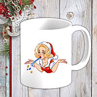 Білий кухоль (чашка) з новорічним принтом Мерилін Монро зі свистулькою