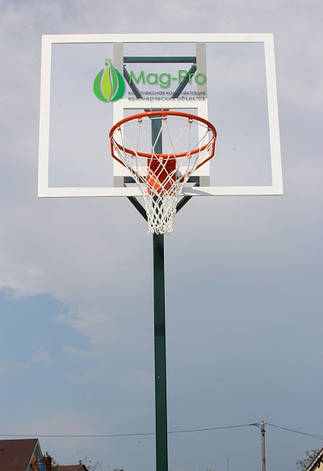 Комплект з баскетбольним щитом з оргскла на одній опорі (стійка, баскетбольний щит, кільце з сіткою), фото 2