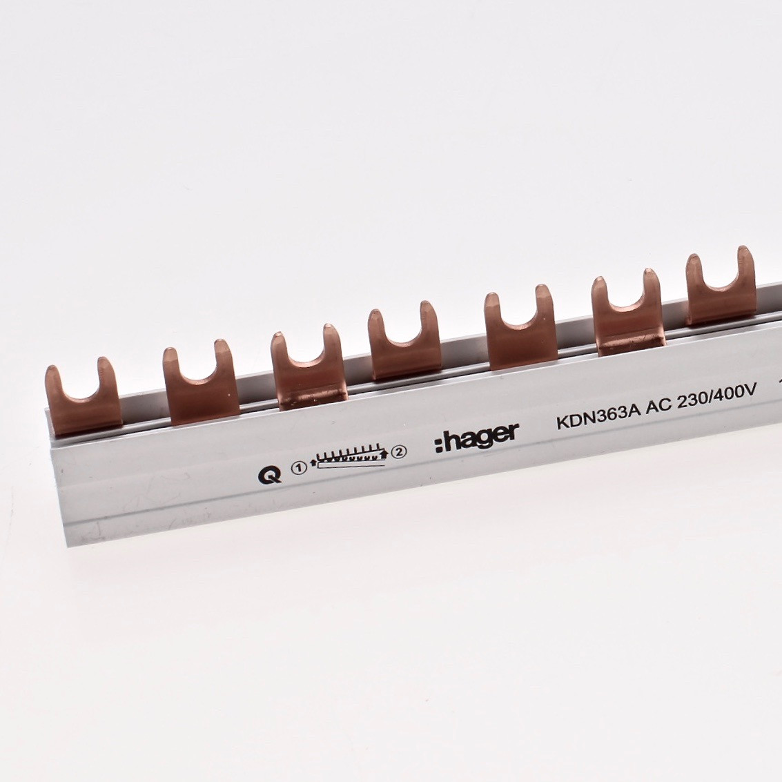Фазна вилкова шина 3P 10мм2, 12 модулів, Hager, KDN363A, фото 1