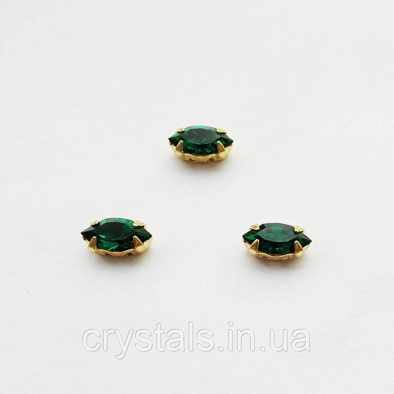 Човники в цапах Preciosa (Чехія) 10x5 мм Emerald/золото