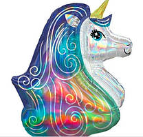 Фольгована кулька велика фігура Єдиноріг голограма з волоссям 79х98 см Китай