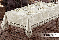 Скатертина прямокутна TM Zeron 160*220 + 8 серветок Emeraland Cream колір кремовий