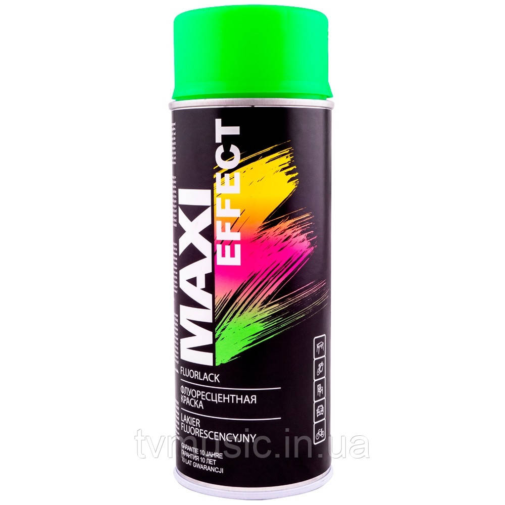 Аерозольна флуоресцентна фарба Maxi Color Зелена 400 мл, фото 1