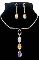 Набір Neoglory: кольє + сережки. Родій. Камені: циркон. Довжина кольє: 41-44 см Сережки: 4.5 см