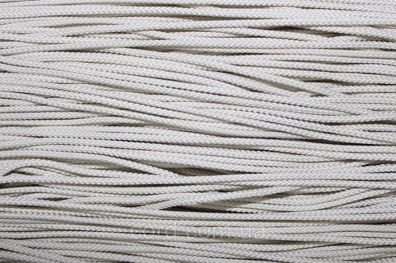 Шнур тонкий круглий поліестер 2мм білий моток 100м, фото 1
