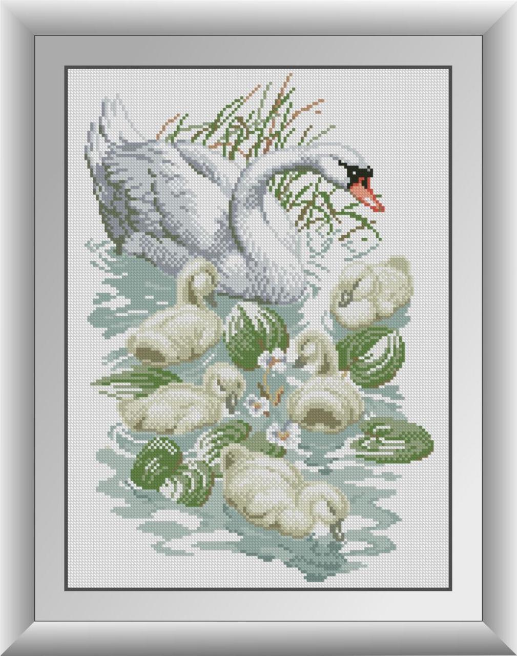 Алмазна вишивка Dream Art Лебідь з пташенятами (DA-30896) 33 x 45 см (Без підрамника)
