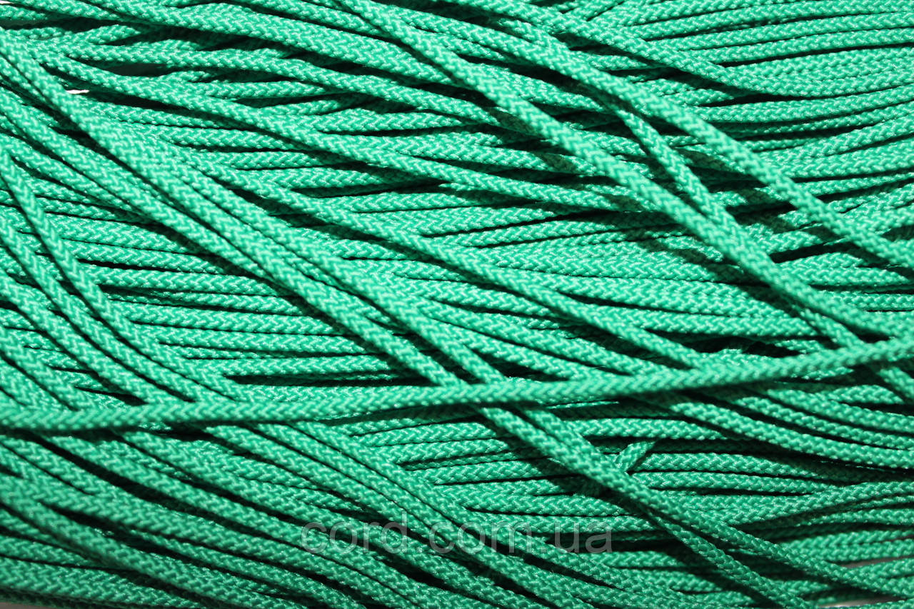 Шнур тонкий круглий поліестер 2мм зелений моток 100м, фото 1