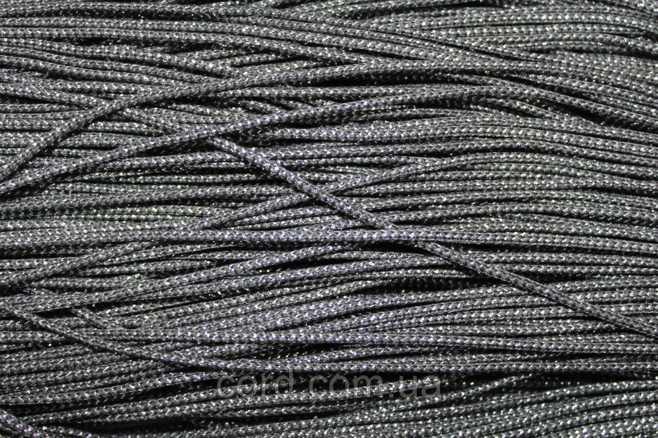 Шнур тонкий круглий поліестер 2мм хакі + срібло моток 100м, фото 1