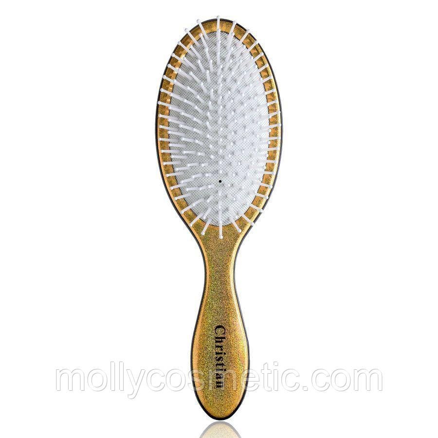 Масажна щітка для волосся з металевою щетиною голографічна GOLD, фото 1