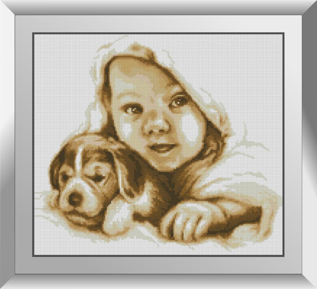 Картина алмазами Dream Art Щеня з малюком (DA-31405) 38 x 43 см (Без підрамника), фото 1