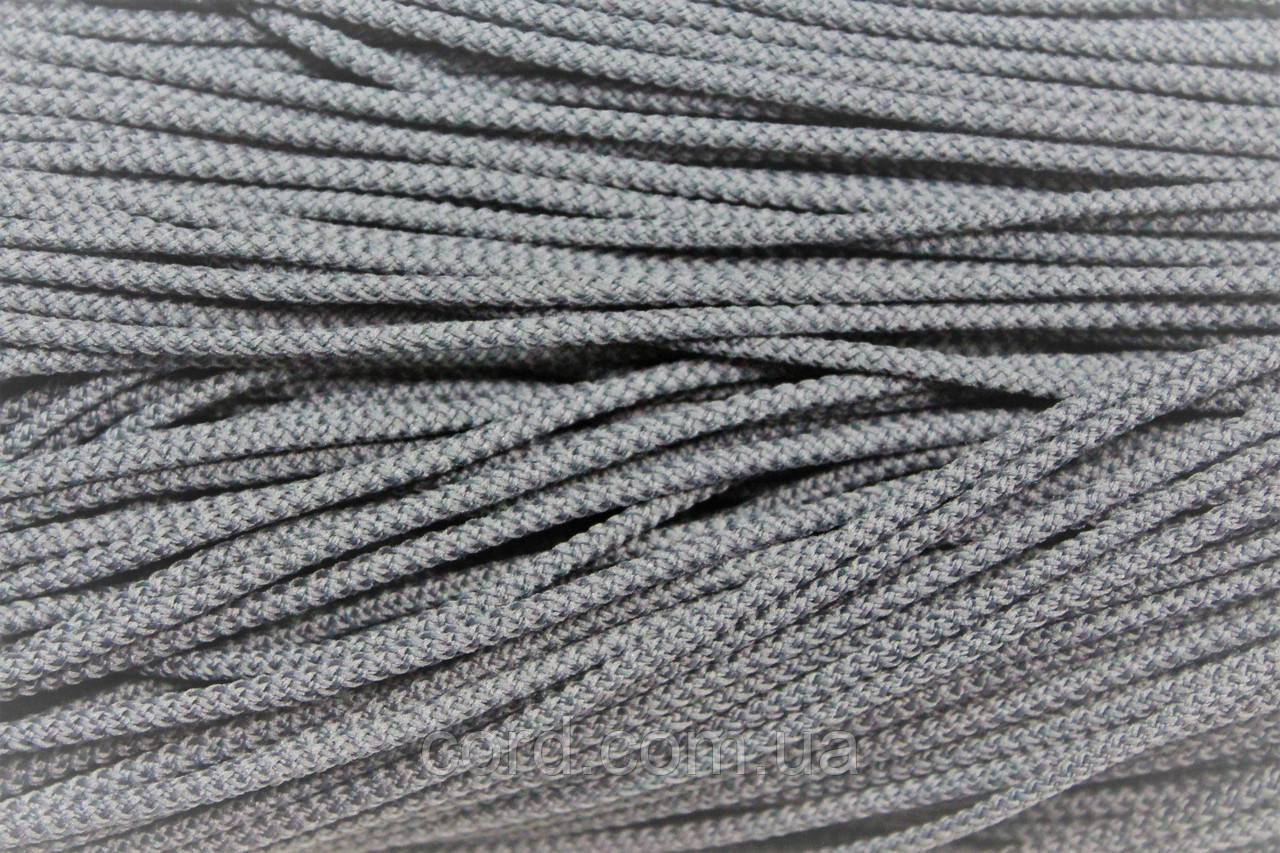 Шнур тонкий круглий поліестер 2мм світло-сірий моток 100м, фото 1