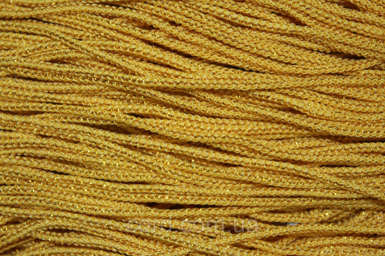 Шнур круглий поліестер 2,5мм жовтий+золото моток 100м, фото 1