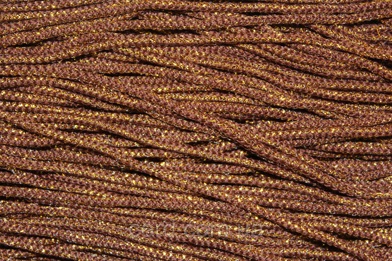 Шнур круглий поліестер 2,5мм коричневий+золото моток 100м, фото 1