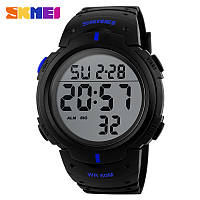 Skmei 1068 черные с синими вставками мужские спортивные часы