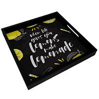 Деревянный поднос с принтом When life gives you lemons make lemonade 33х33х4 см (PDN_19N009_BL)