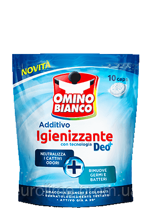 Дезінфікувальна домішка в капсулах Omino Bianco Igienizzante нейтралізує неприємні запахи 10 шт., фото 2