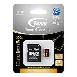 Картка пам'яті MicroSDXC 64 GB UHS-I Team + SD-adapter (TUSDX64GUHS03)